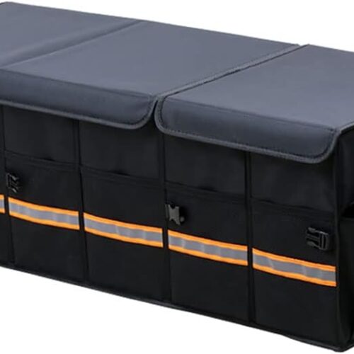 Extra large foldable car trunk organizer with lid cover and durable storage design.