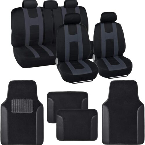 Car seat cover and floor mat combination set with full interior protection.