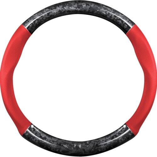 Forged carbon fiber and leather steering wheel sleeve, non-slip breathable, sports style.