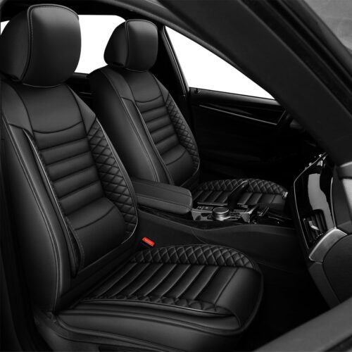 Waterproof faux leather car seat covers with airbag compatible design.