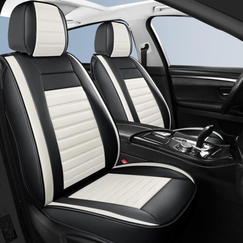 Full set breathable leather car seat covers with horizontal stripe design.
