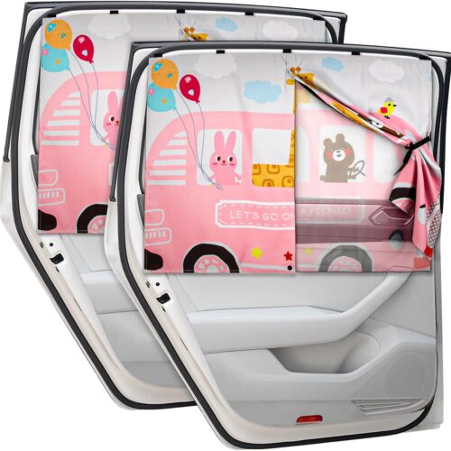 Side window car sun shade with UV blocking and privacy protection.