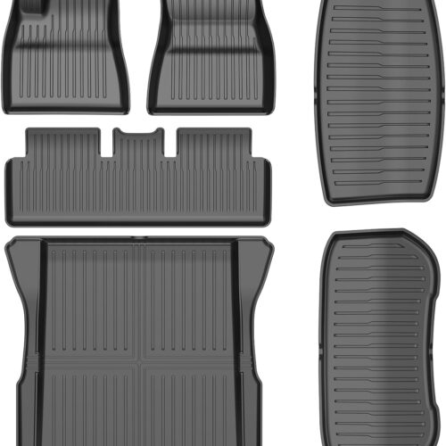 Extra thick all weather car floor mat set with cargo liner protection.
