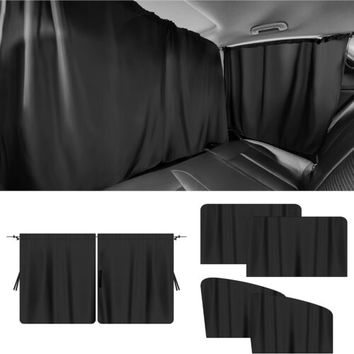 Car window privacy shade kit with light blocking design for travel and camping.