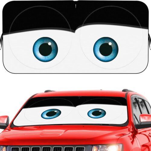Car windshield sun shade with funny eyes design, wear-resistant, foldable.