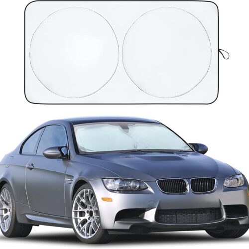 Upgraded overlapping reflective windshield sunshade, universal fit.