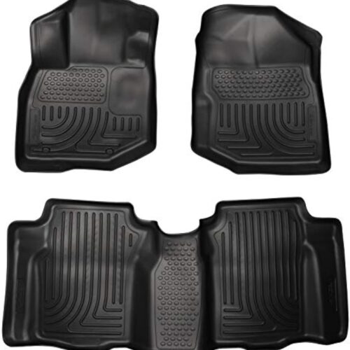 Black car floor mats set with front and rear coverage.