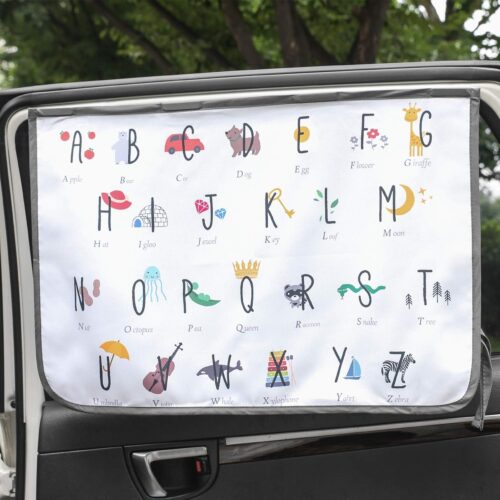 Magnetic car side window sun shade curtain with UV blocking and privacy protection.