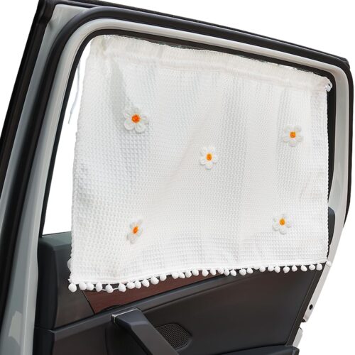 Kids car window sun shade curtain with cartoon pattern and sun protection.