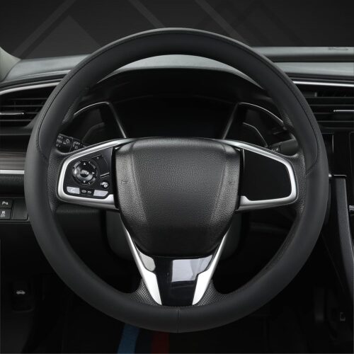 Ultra thin leather steering wheel cover, anti-slip breathable, 14.5-15 inch fit.