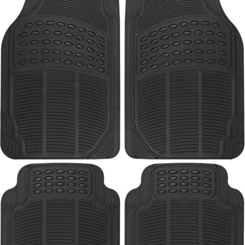 All weather rubber car floor mats with raised edge capture ridges.