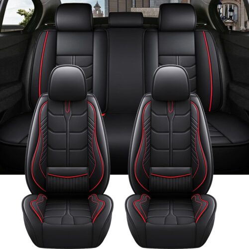 Full set car seat covers with waterproof leather and anti-slip cushion.