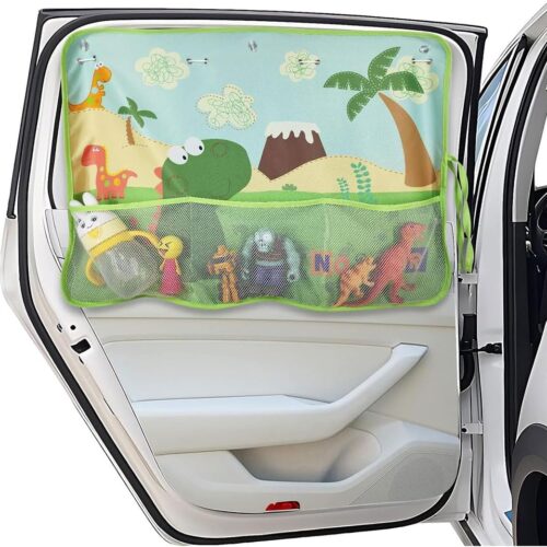 Car window curtain with princess style decorative design.