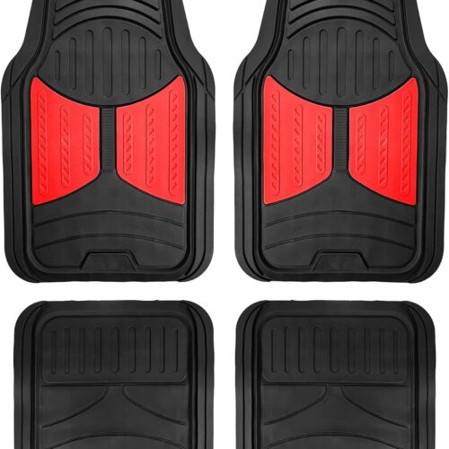 Universal rubber car floor mats with monster eye design and custom trim fit.