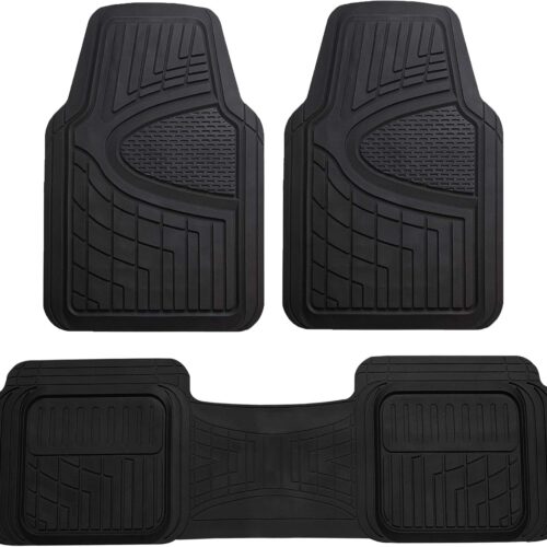 Heavy duty universal rubber floor mats with trim-to-fit design.