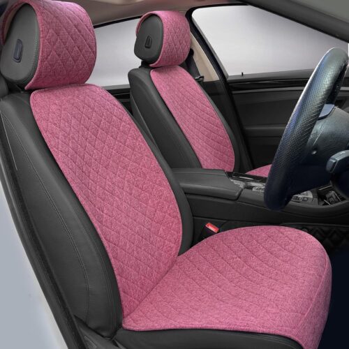 Linen seat covers with non-slip breathable design, universal fit.
