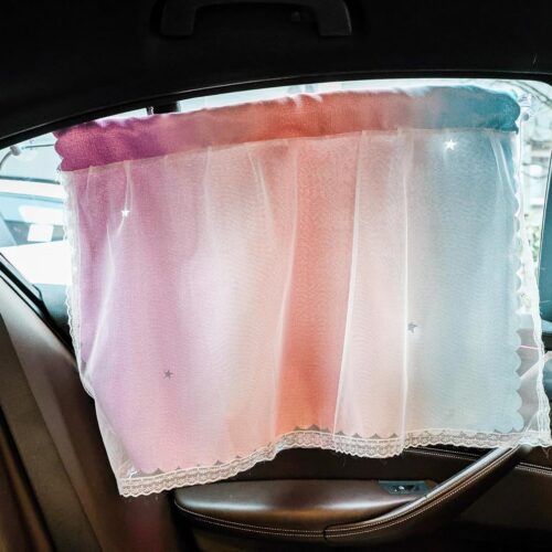 Decorative car window sun shade curtain with cute pattern and UV protection.