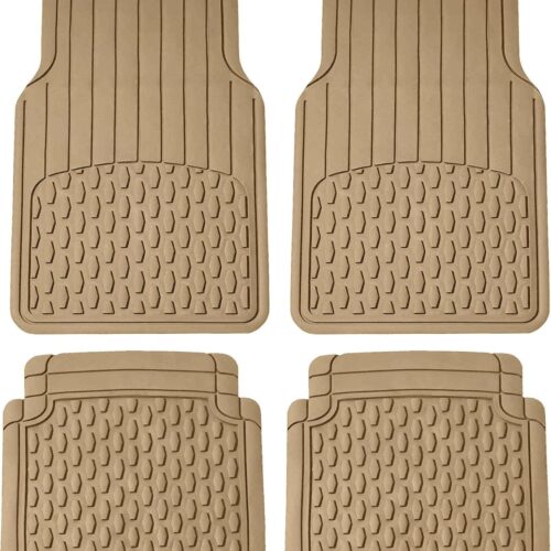 Heavy duty universal rubber car floor mats with trim-to-fit design.