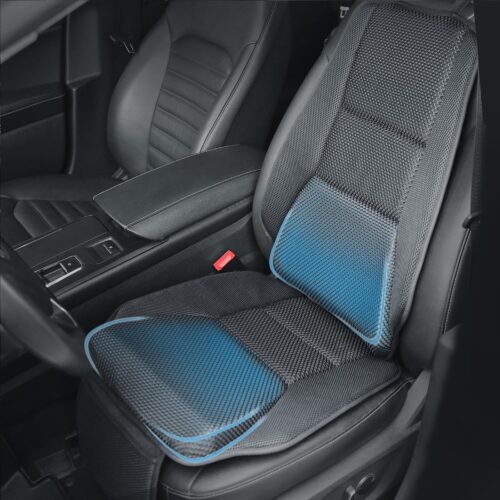 Memory foam car seat cushion for butt pain and back pain relief, universal fit.