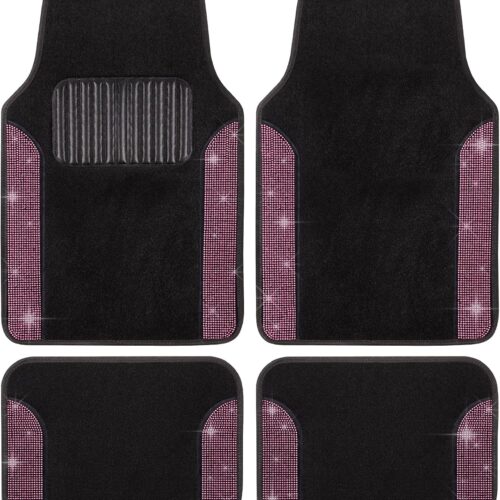 Diamond crystal shiny car floor mats with rhinestone decoration and cute interior style.